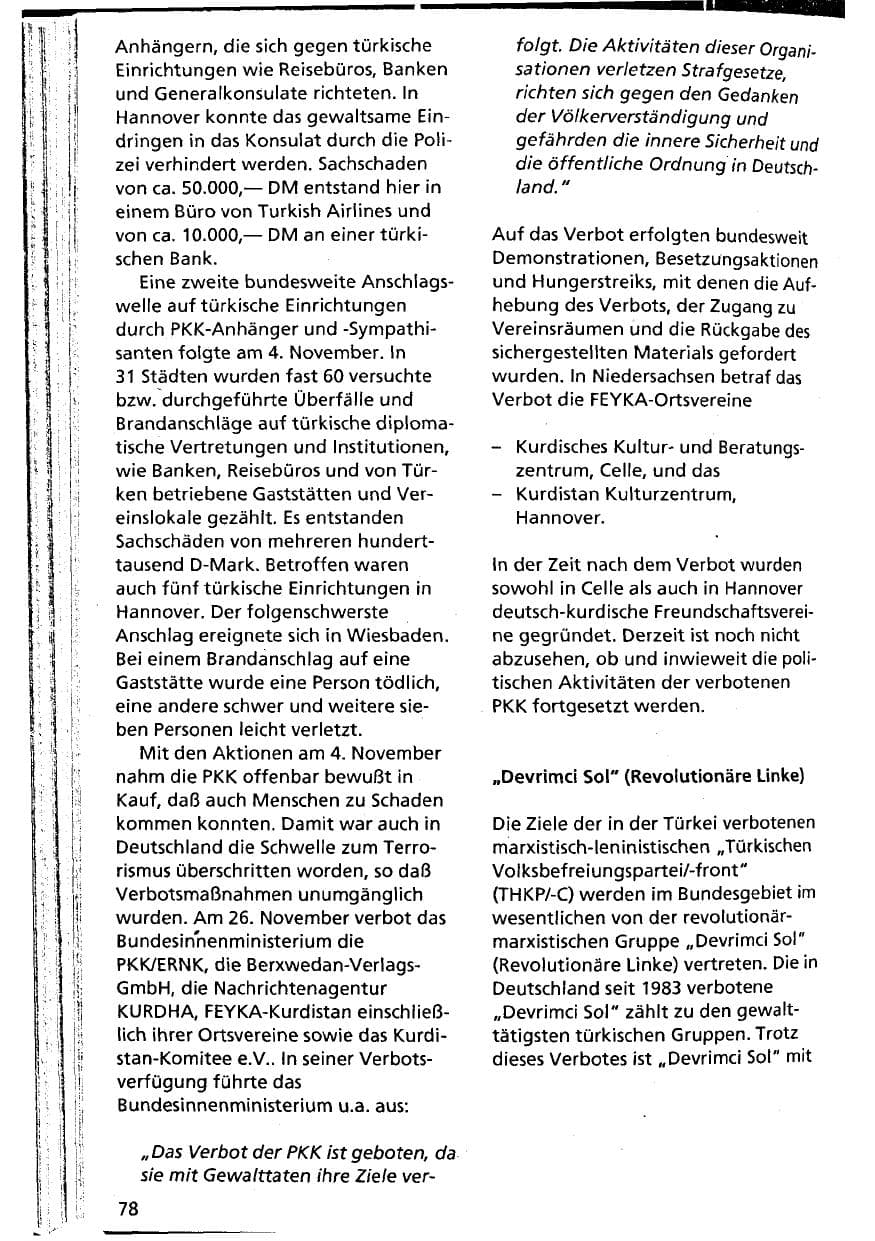 Seite 78 des Verfassungsschutzbericht 1993 Niedersachsen