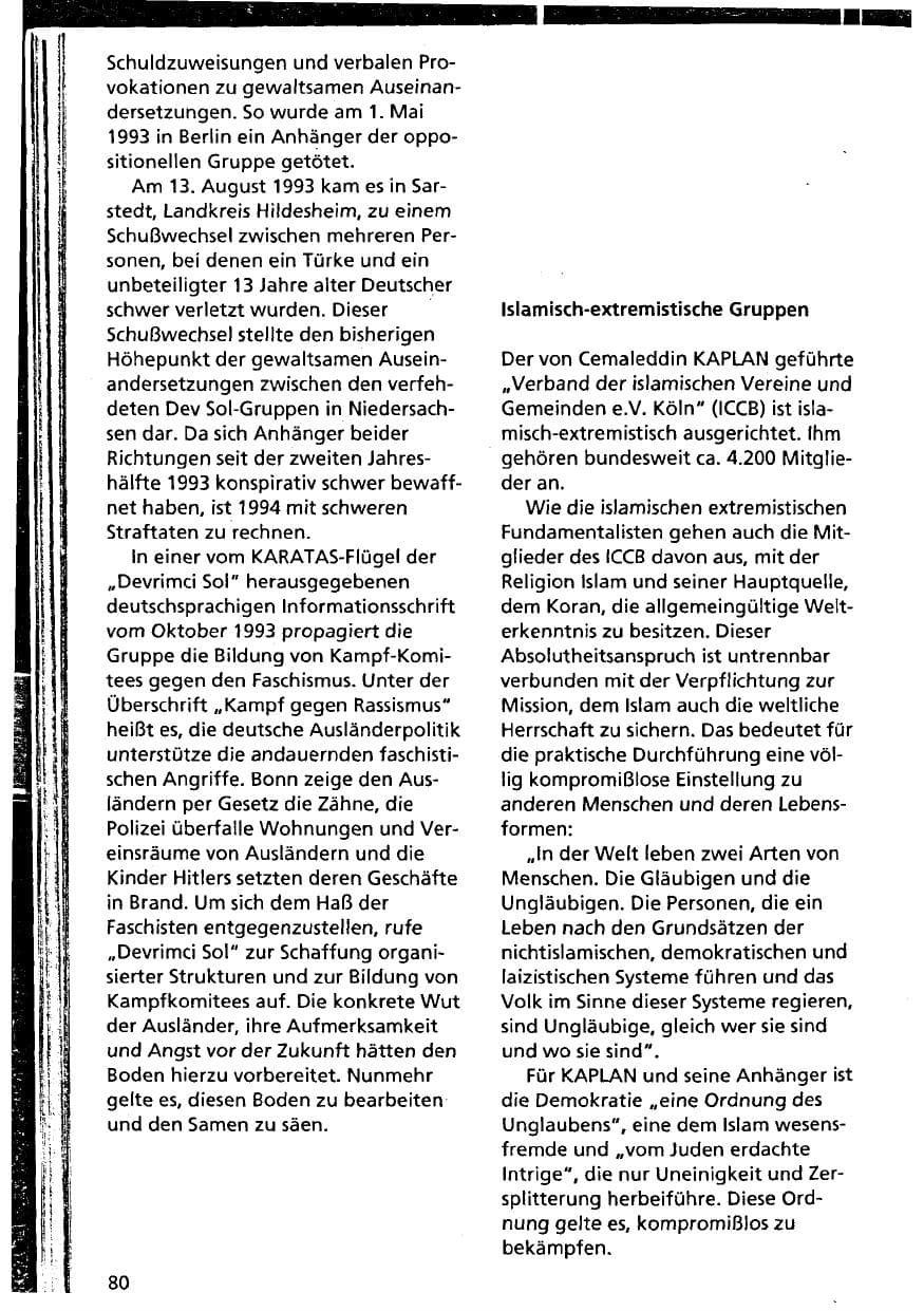 Seite 80 des Verfassungsschutzbericht 1993 Niedersachsen