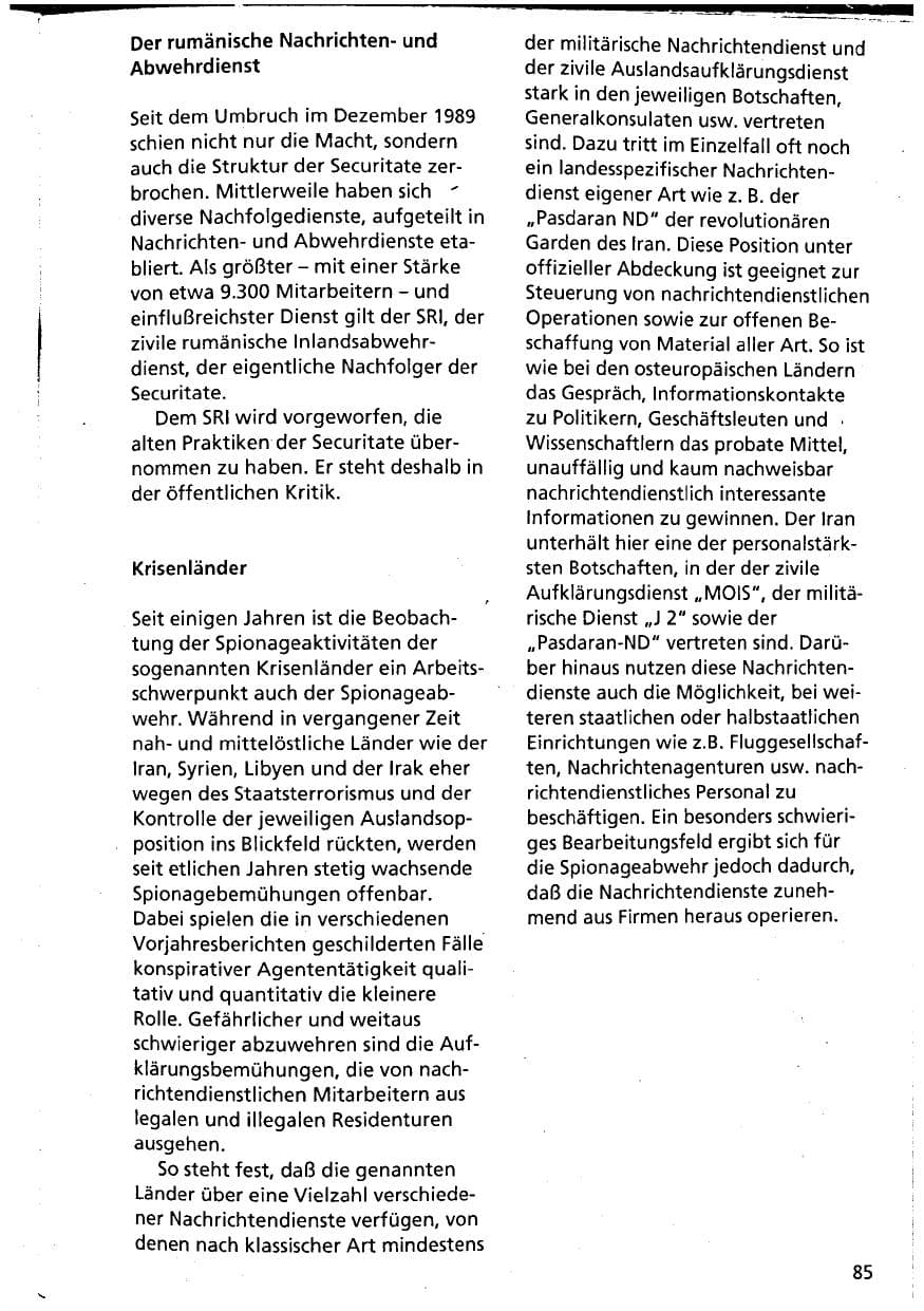 Seite 85 des Verfassungsschutzbericht 1993 Niedersachsen