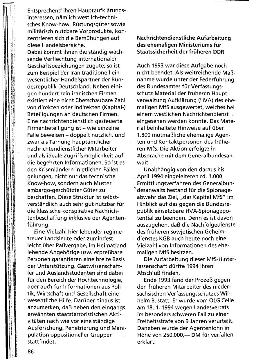 Seite 86 des Verfassungsschutzbericht 1993 Niedersachsen