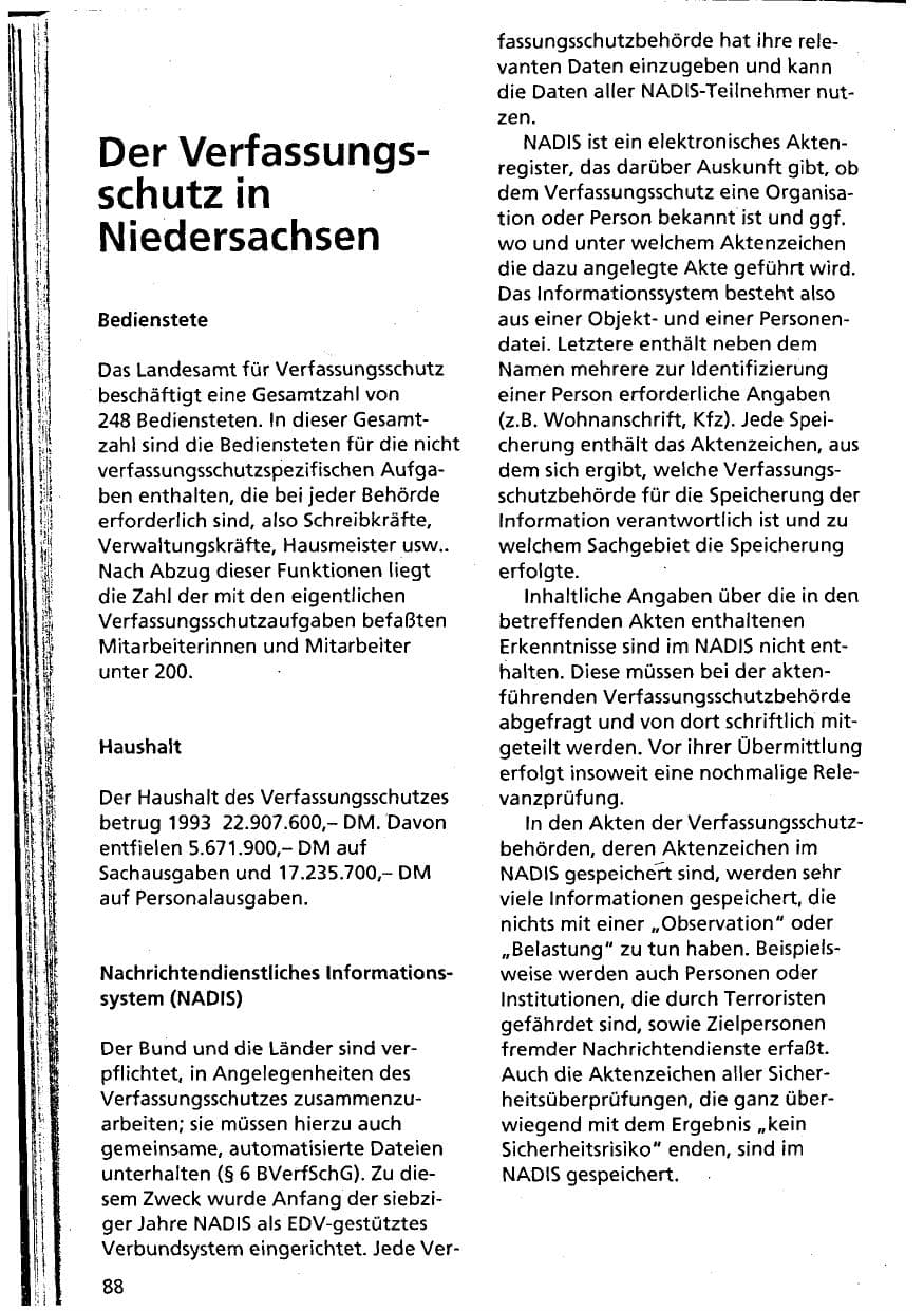 Seite 88 des Verfassungsschutzbericht 1993 Niedersachsen