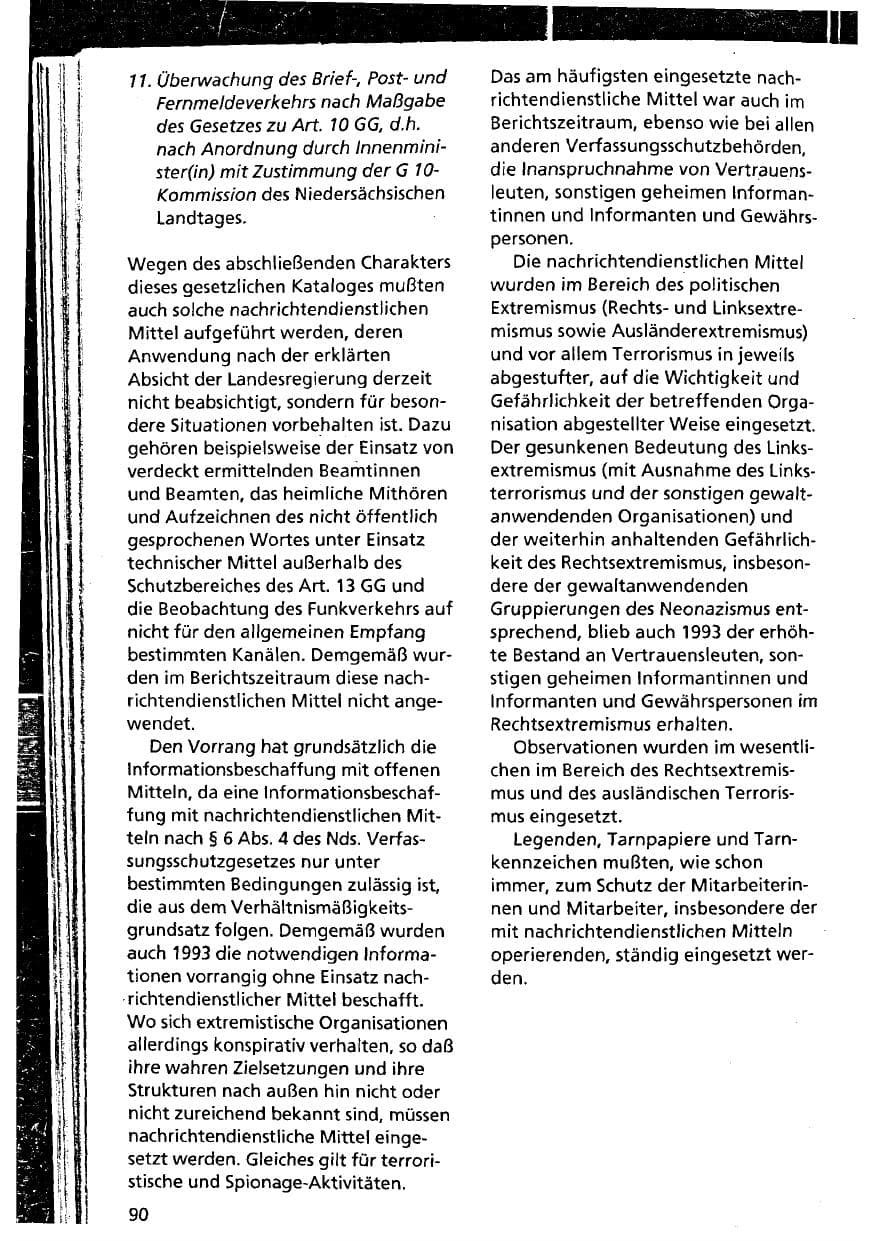 Seite 90 des Verfassungsschutzbericht 1993 Niedersachsen