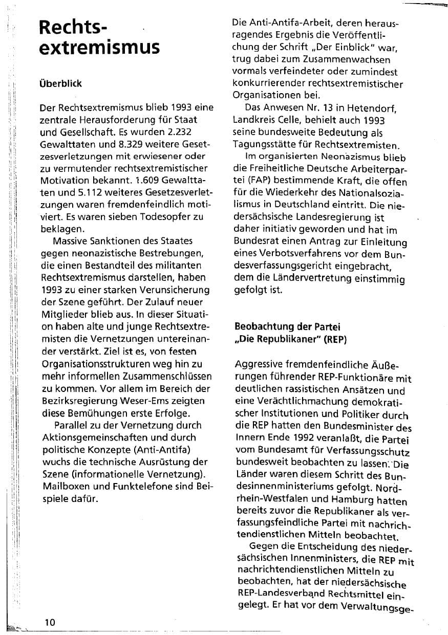 Seite 10 des Verfassungsschutzbericht 1993 Niedersachsen