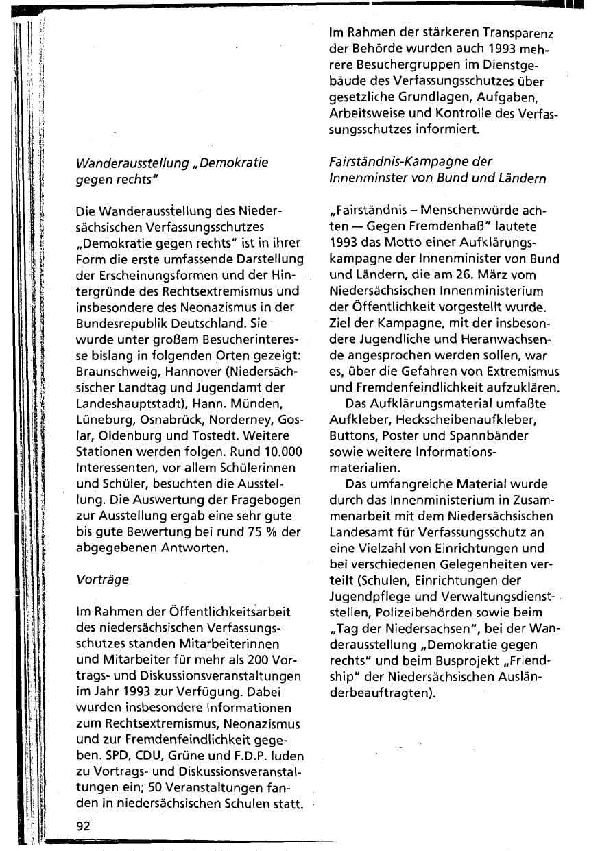 Seite 92 des Verfassungsschutzbericht 1993 Niedersachsen