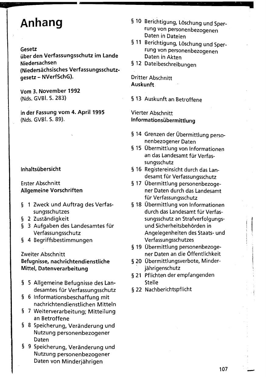 Seite 107 des Verfassungsschutzbericht 1994 Niedersachsen