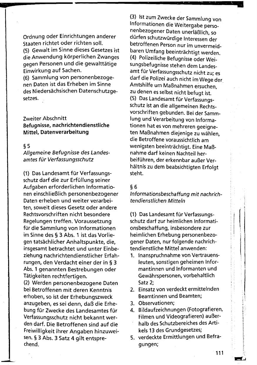 Seite 111 des Verfassungsschutzbericht 1994 Niedersachsen