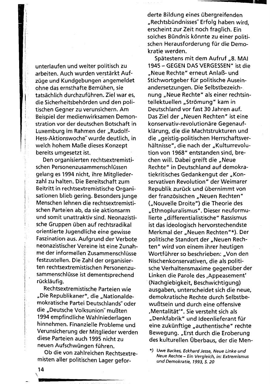 Seite 14 des Verfassungsschutzbericht 1994 Niedersachsen