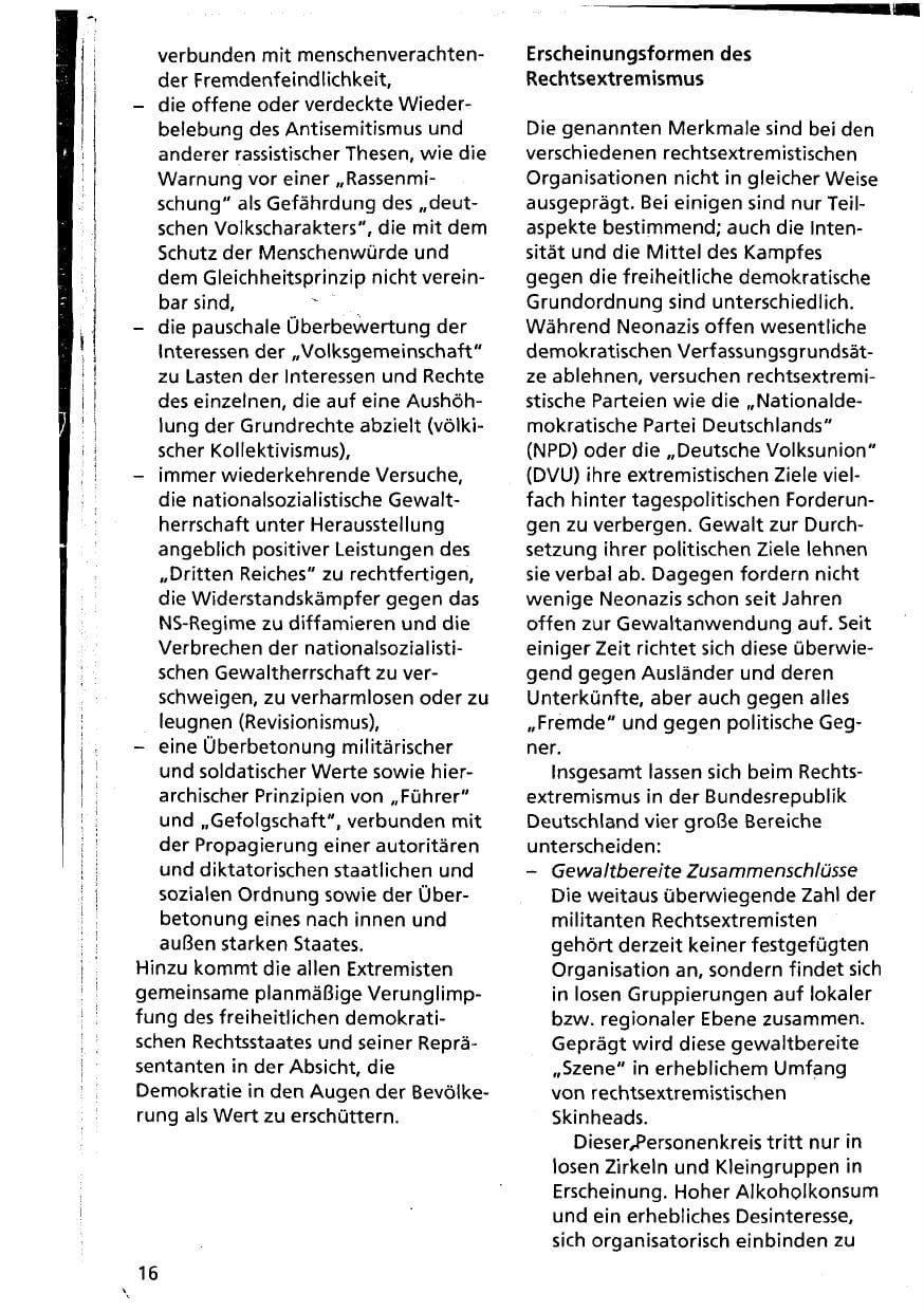 Seite 16 des Verfassungsschutzbericht 1994 Niedersachsen