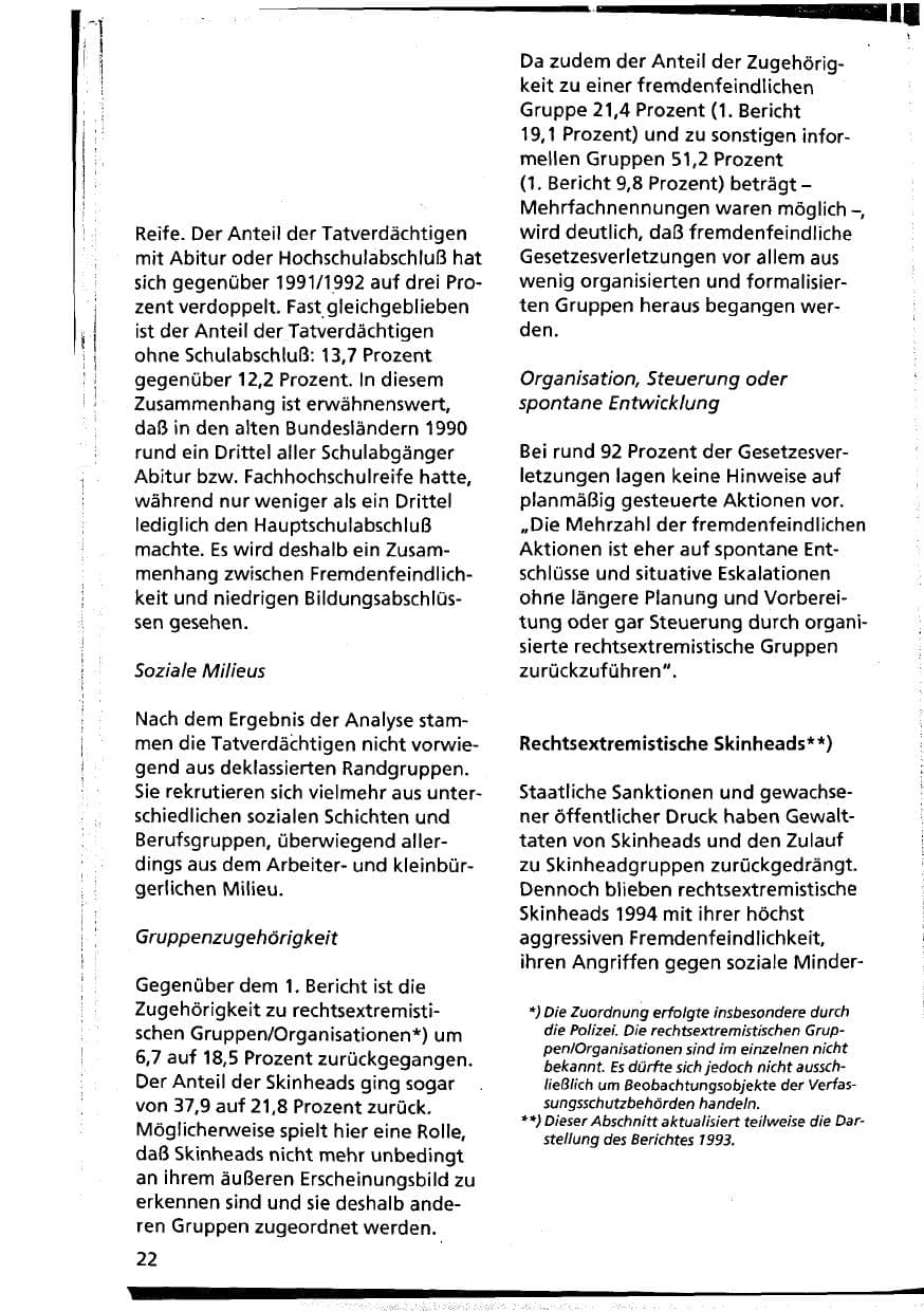 Seite 22 des Verfassungsschutzbericht 1994 Niedersachsen