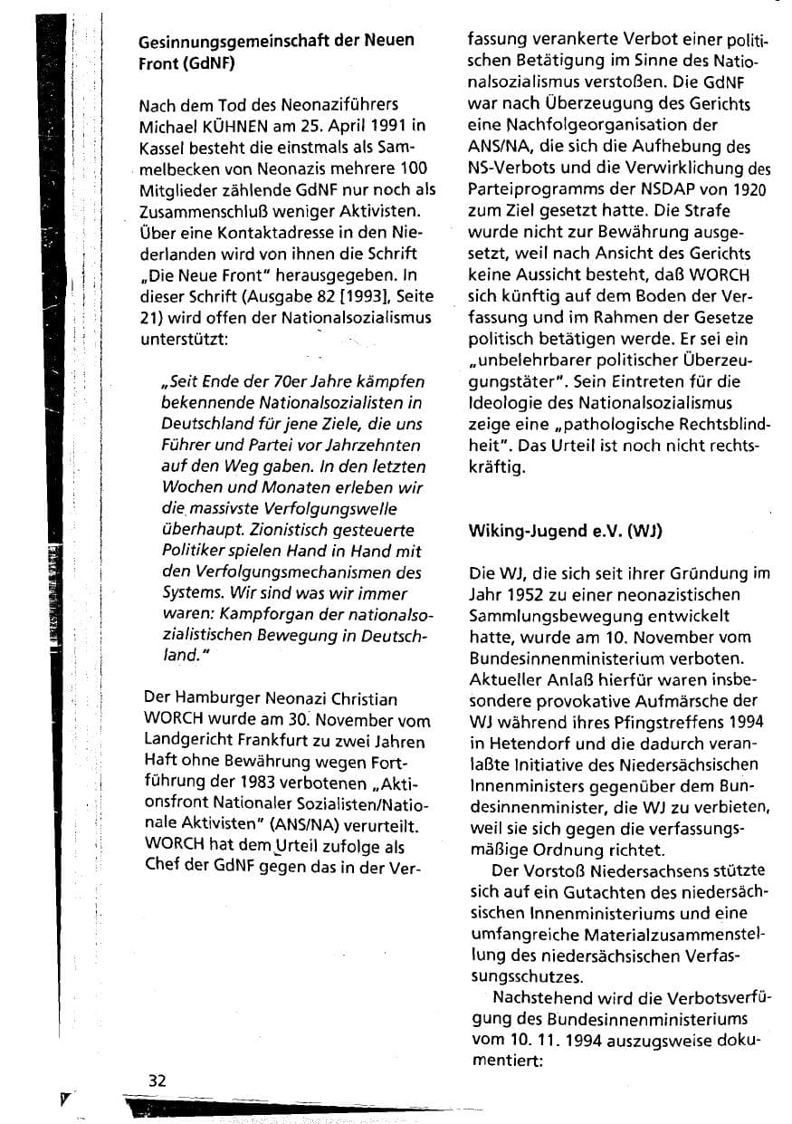 Seite 32 des Verfassungsschutzbericht 1994 Niedersachsen