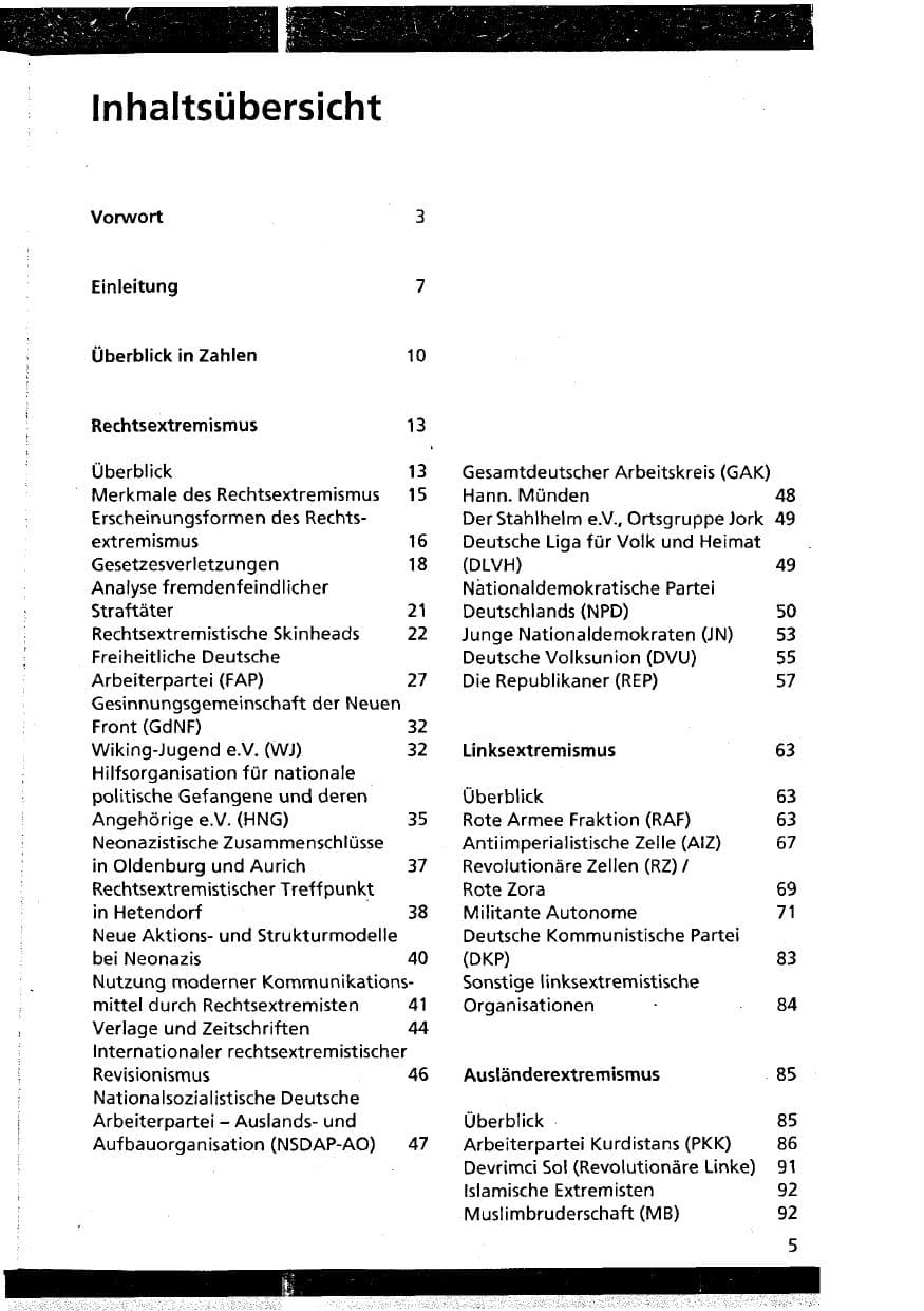 Seite 5 des Verfassungsschutzbericht 1994 Niedersachsen