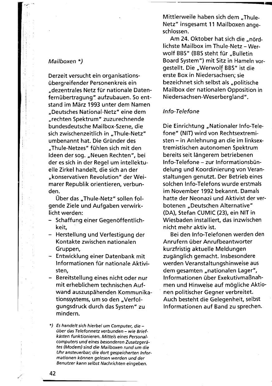 Seite 42 des Verfassungsschutzbericht 1994 Niedersachsen