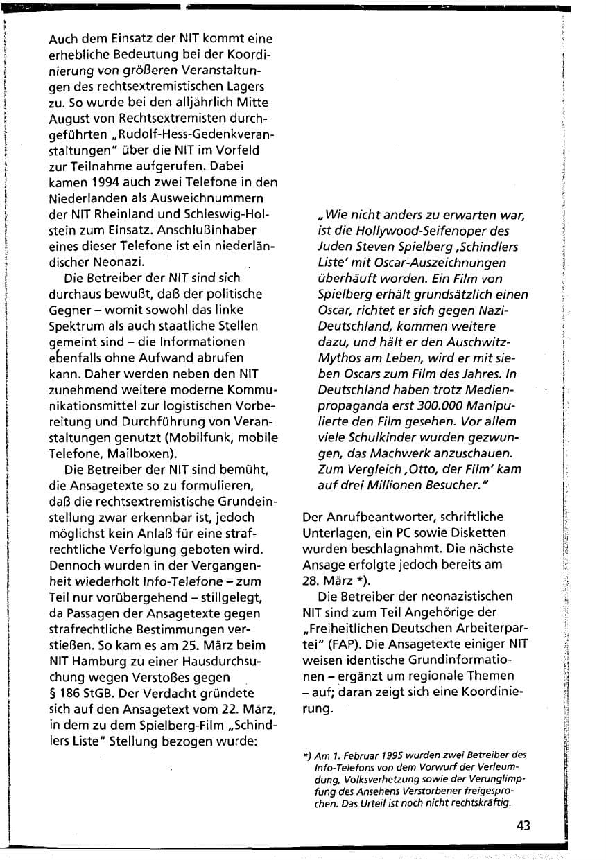 Seite 43 des Verfassungsschutzbericht 1994 Niedersachsen