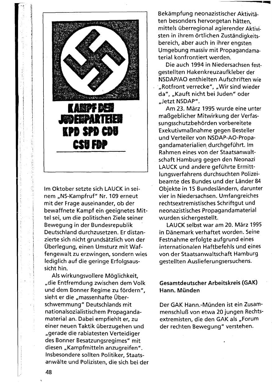 Seite 48 des Verfassungsschutzbericht 1994 Niedersachsen