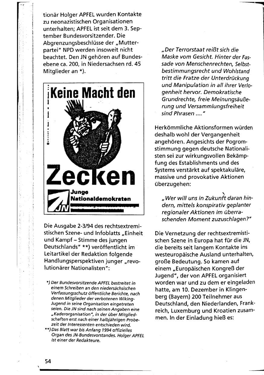 Seite 54 des Verfassungsschutzbericht 1994 Niedersachsen