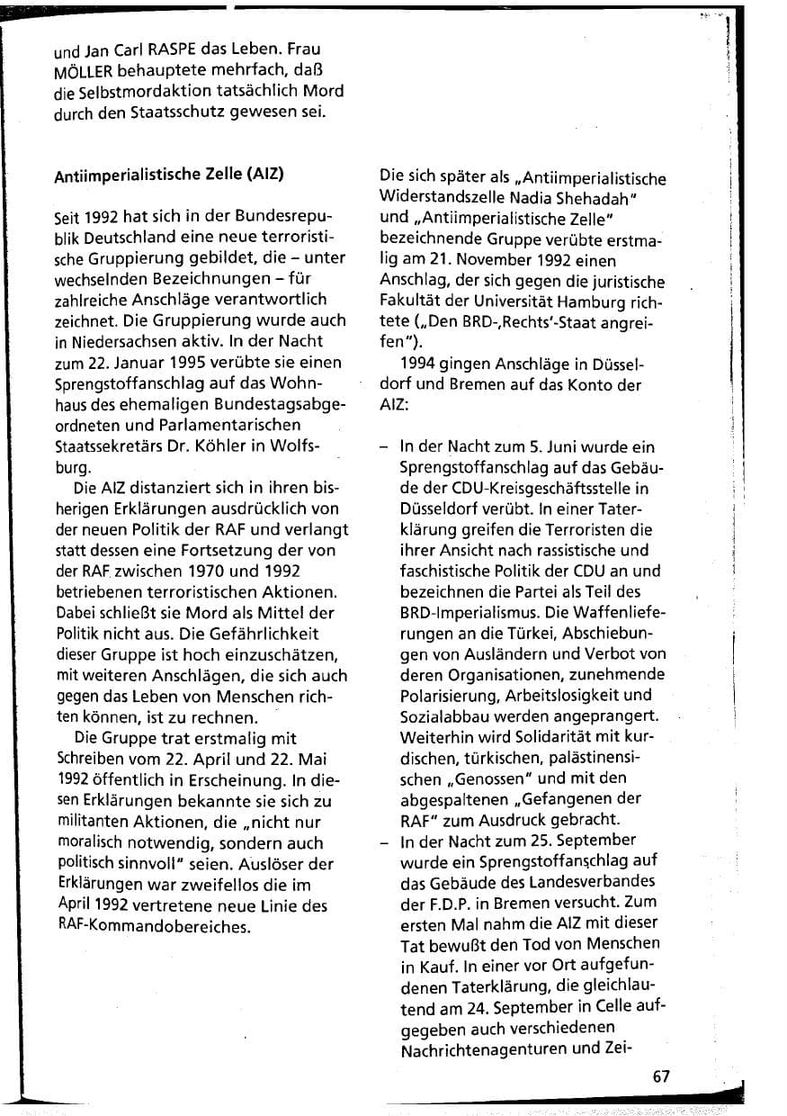 Seite 67 des Verfassungsschutzbericht 1994 Niedersachsen