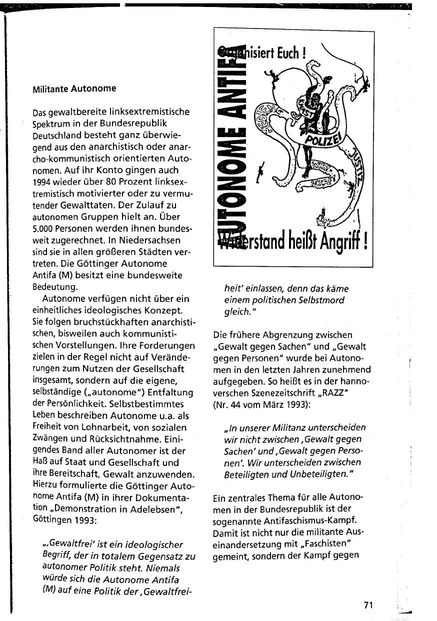 Seite 71 des Verfassungsschutzbericht 1994 Niedersachsen