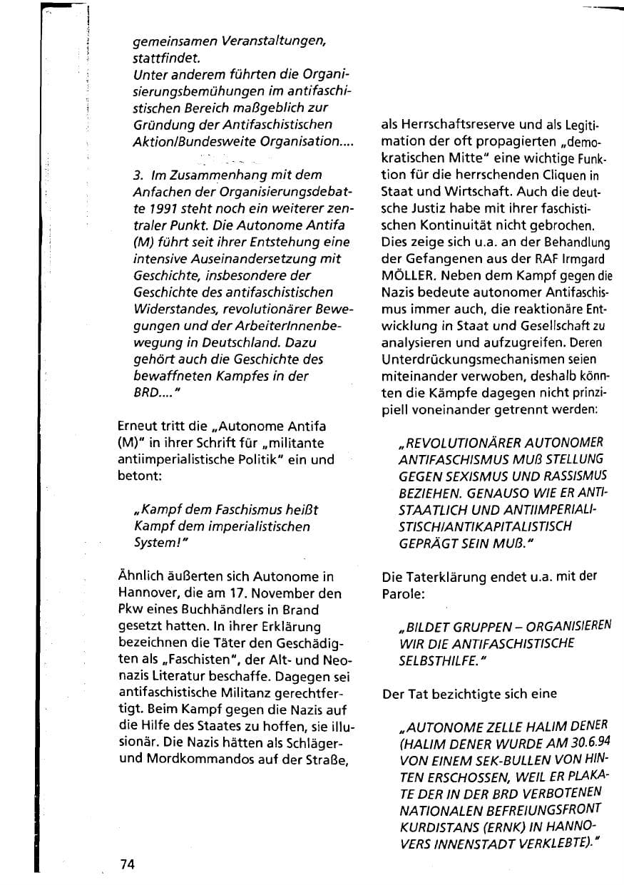 Seite 74 des Verfassungsschutzbericht 1994 Niedersachsen