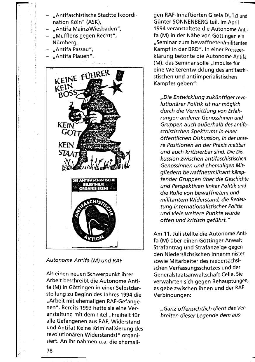 Seite 78 des Verfassungsschutzbericht 1994 Niedersachsen