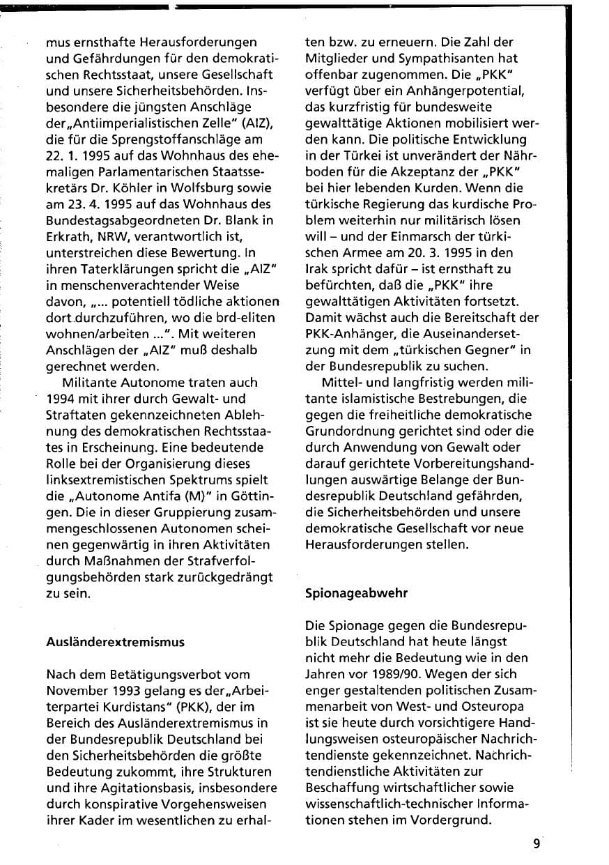 Seite 9 des Verfassungsschutzbericht 1994 Niedersachsen