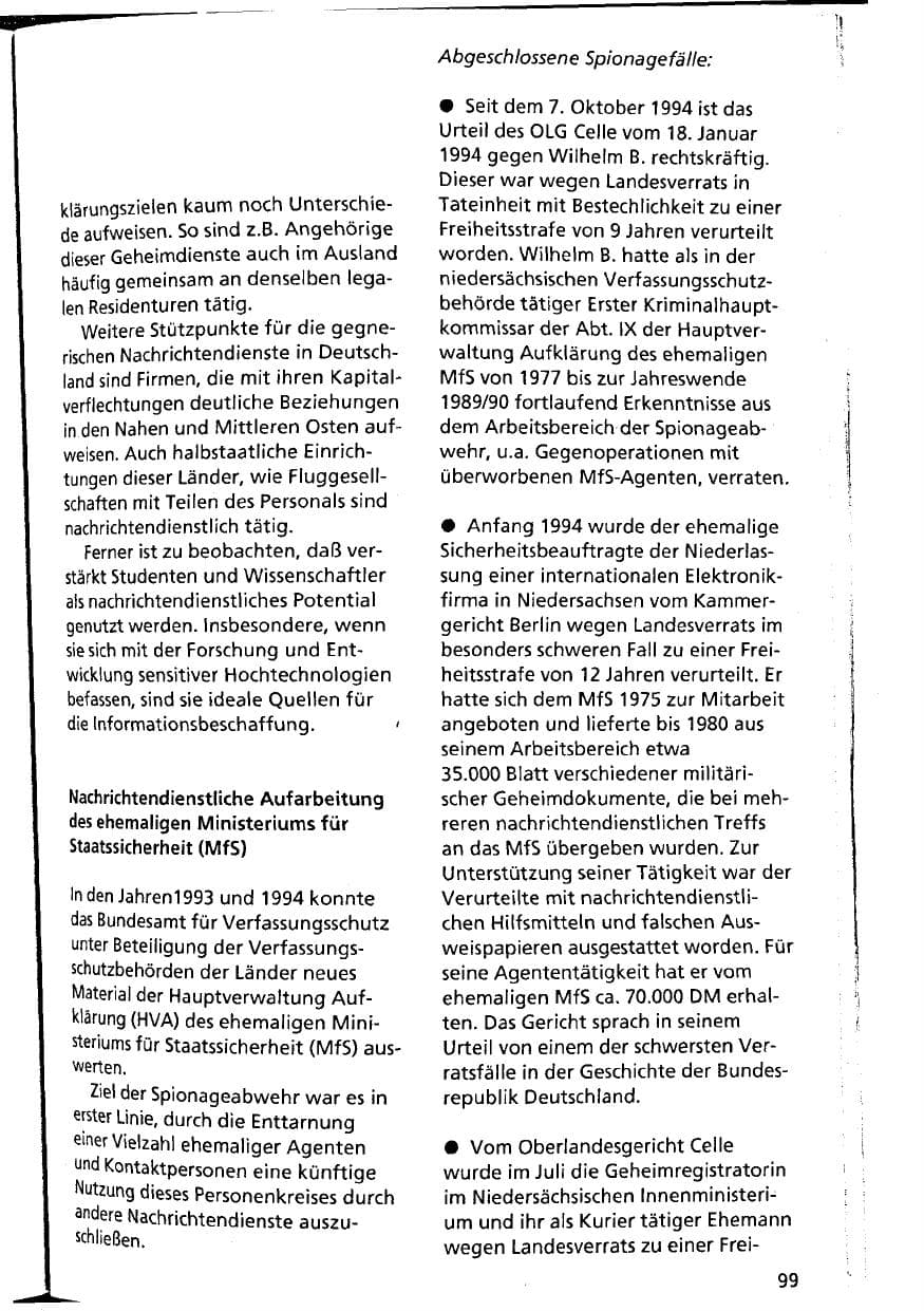 Seite 99 des Verfassungsschutzbericht 1994 Niedersachsen