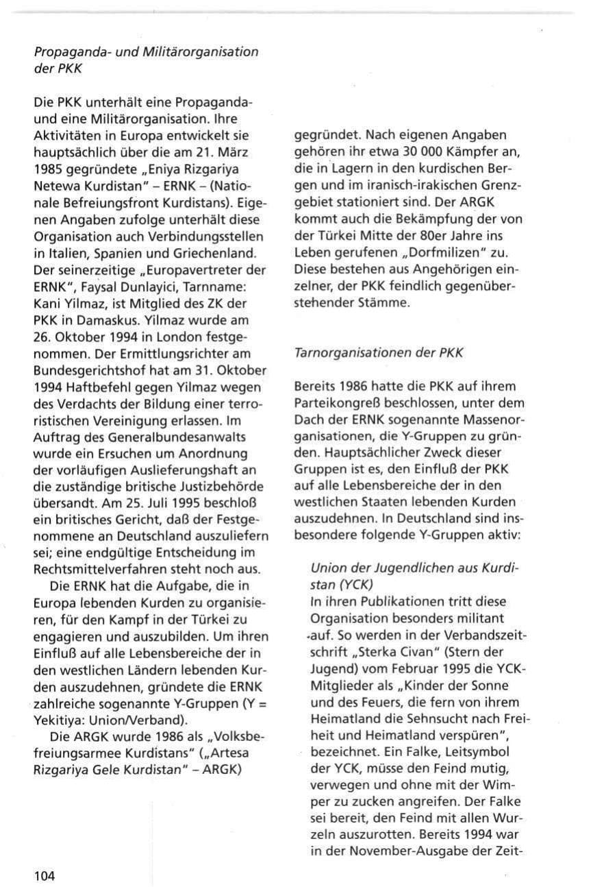 Seite 104 des Verfassungsschutzbericht 1995 Niedersachsen