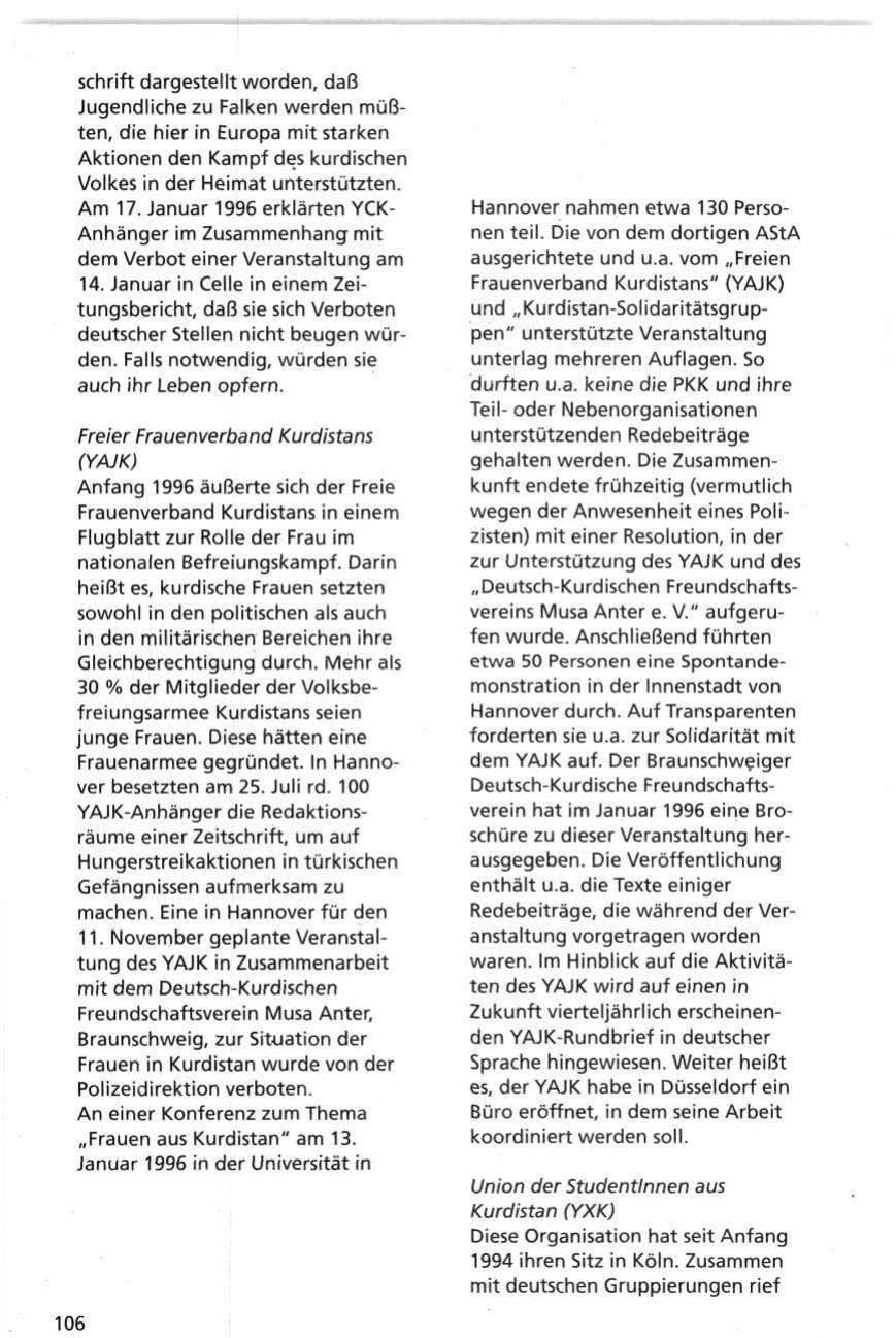 Seite 106 des Verfassungsschutzbericht 1995 Niedersachsen