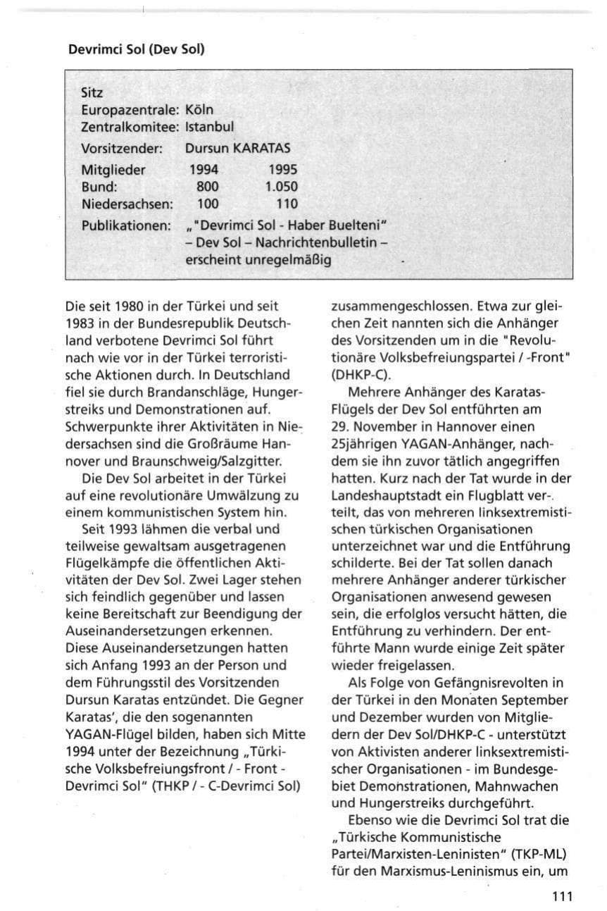 Seite 111 des Verfassungsschutzbericht 1995 Niedersachsen