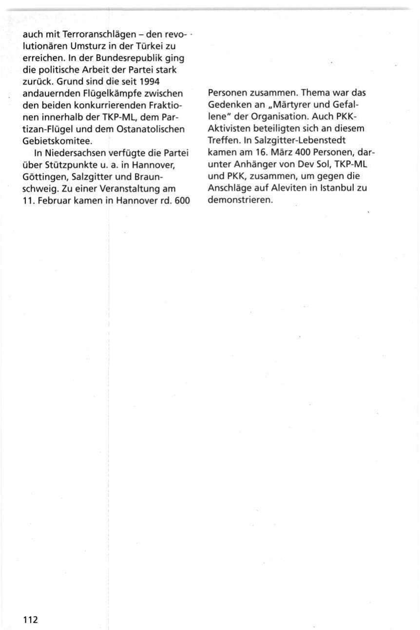 Seite 112 des Verfassungsschutzbericht 1995 Niedersachsen