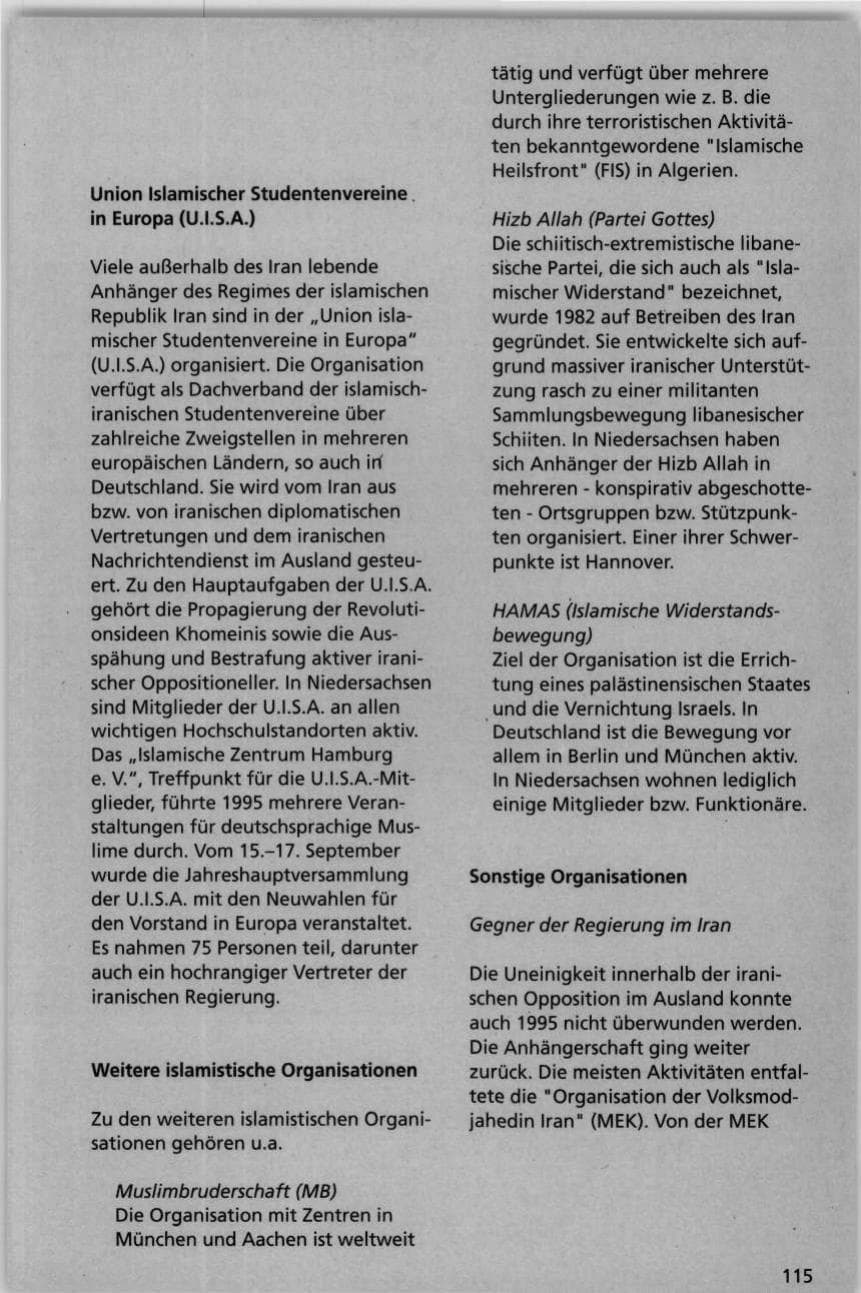 Seite 115 des Verfassungsschutzbericht 1995 Niedersachsen