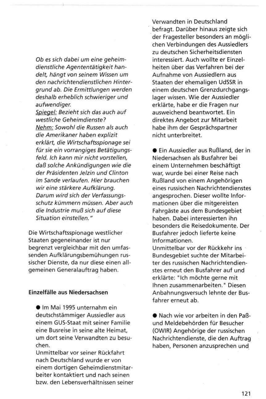 Seite 121 des Verfassungsschutzbericht 1995 Niedersachsen