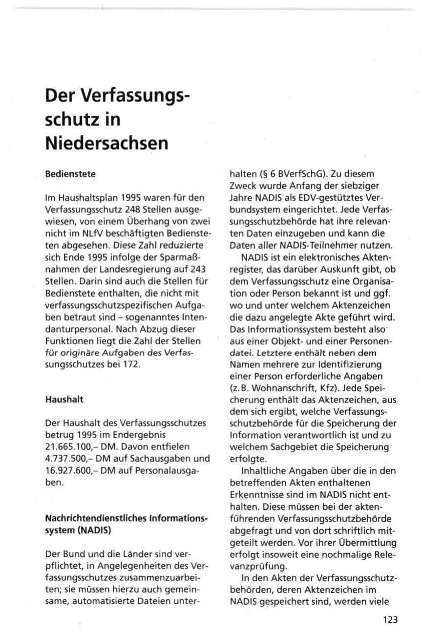 Seite 123 des Verfassungsschutzbericht 1995 Niedersachsen