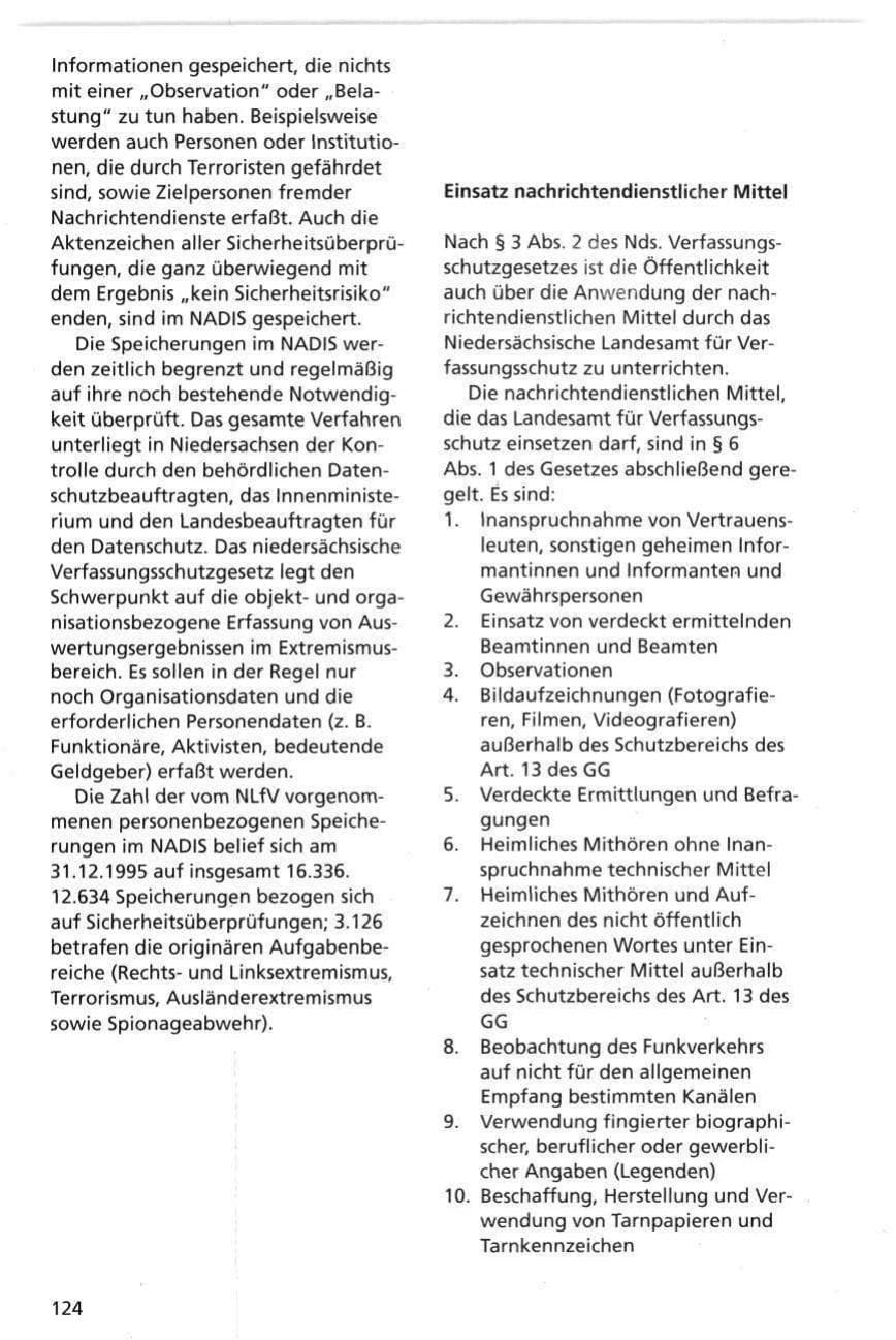 Seite 124 des Verfassungsschutzbericht 1995 Niedersachsen