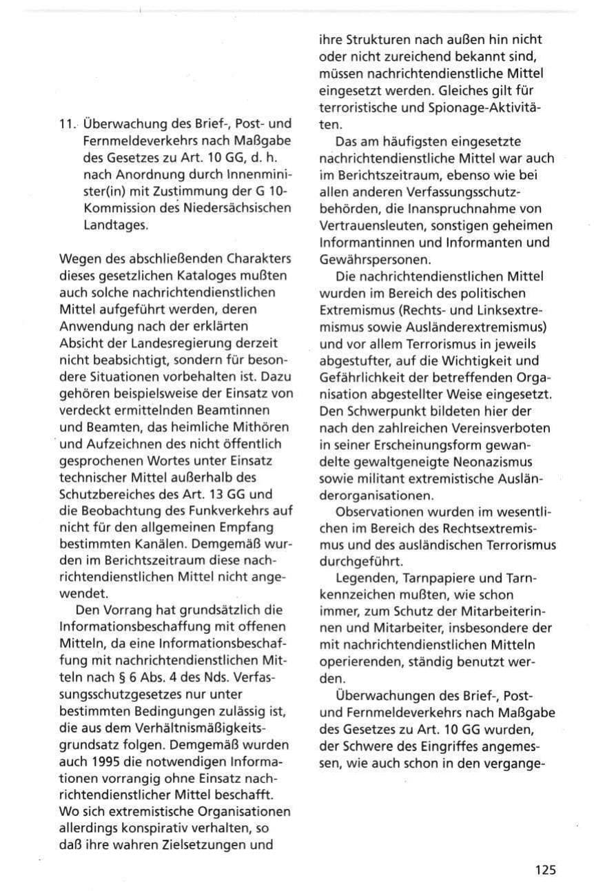 Seite 125 des Verfassungsschutzbericht 1995 Niedersachsen