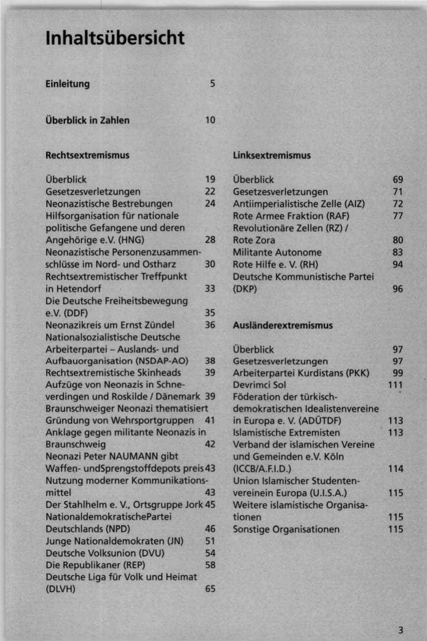Seite 3 des Verfassungsschutzbericht 1995 Niedersachsen