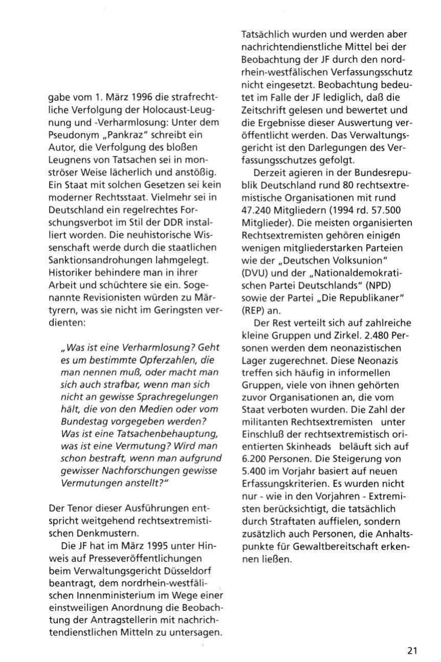 Seite 21 des Verfassungsschutzbericht 1995 Niedersachsen