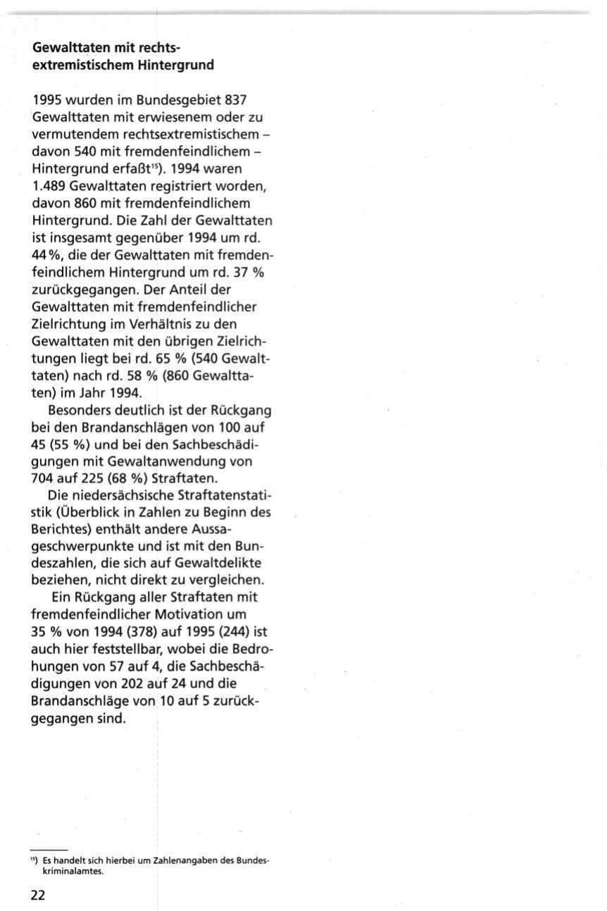 Seite 22 des Verfassungsschutzbericht 1995 Niedersachsen