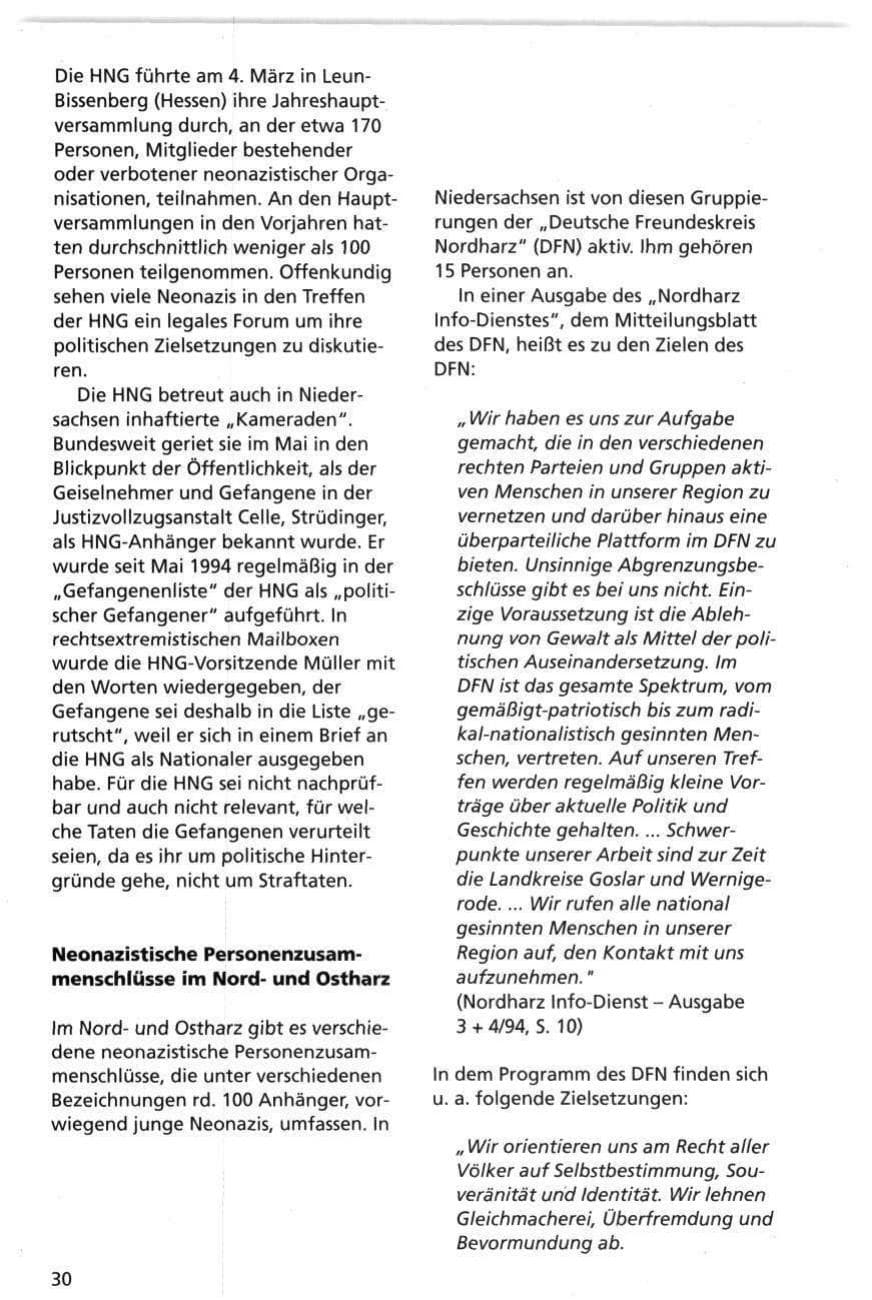 Seite 30 des Verfassungsschutzbericht 1995 Niedersachsen