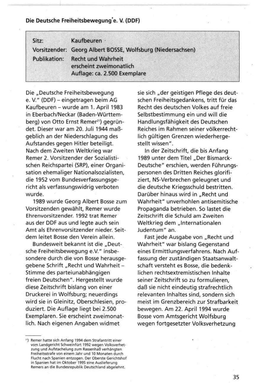 Seite 35 des Verfassungsschutzbericht 1995 Niedersachsen