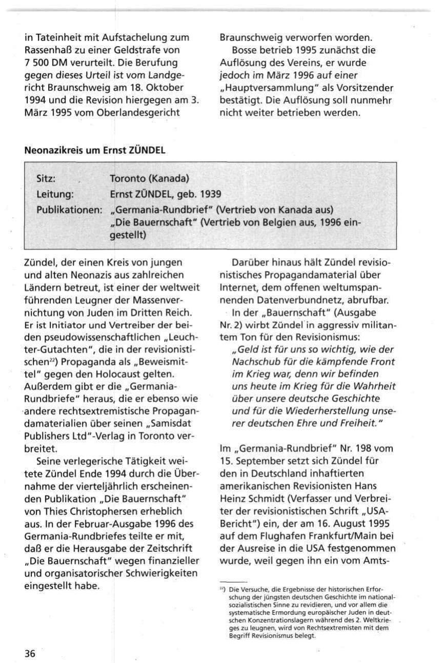 Seite 36 des Verfassungsschutzbericht 1995 Niedersachsen
