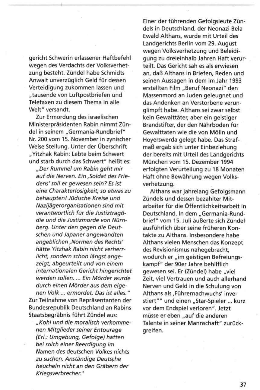 Seite 37 des Verfassungsschutzbericht 1995 Niedersachsen