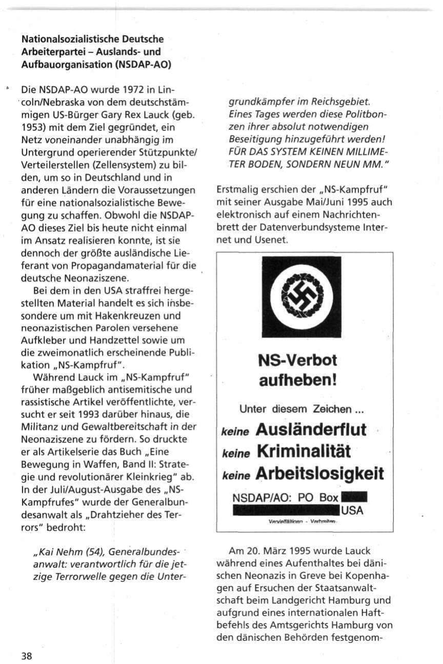 Seite 38 des Verfassungsschutzbericht 1995 Niedersachsen