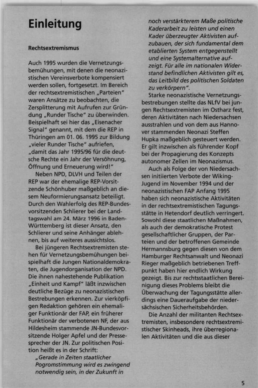 Seite 5 des Verfassungsschutzbericht 1995 Niedersachsen