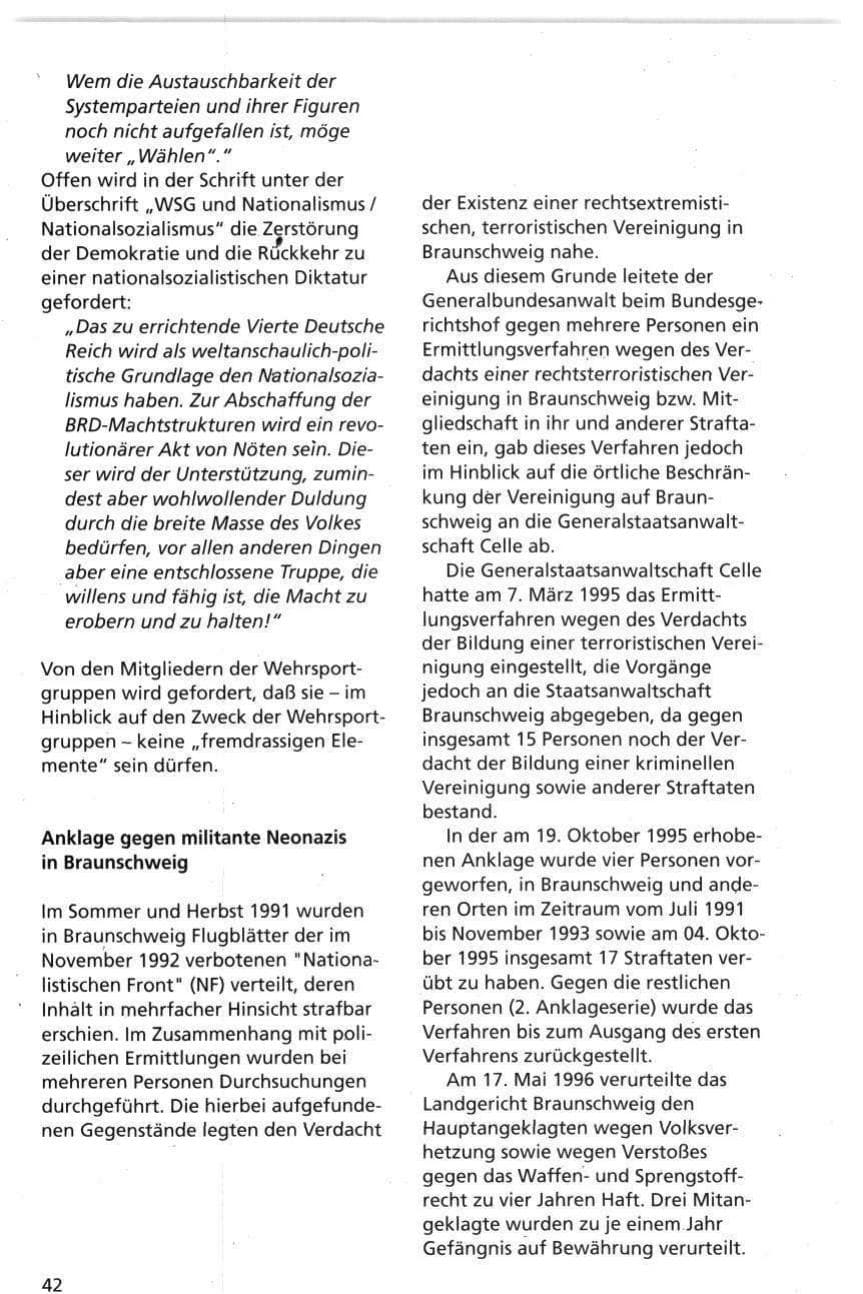 Seite 42 des Verfassungsschutzbericht 1995 Niedersachsen