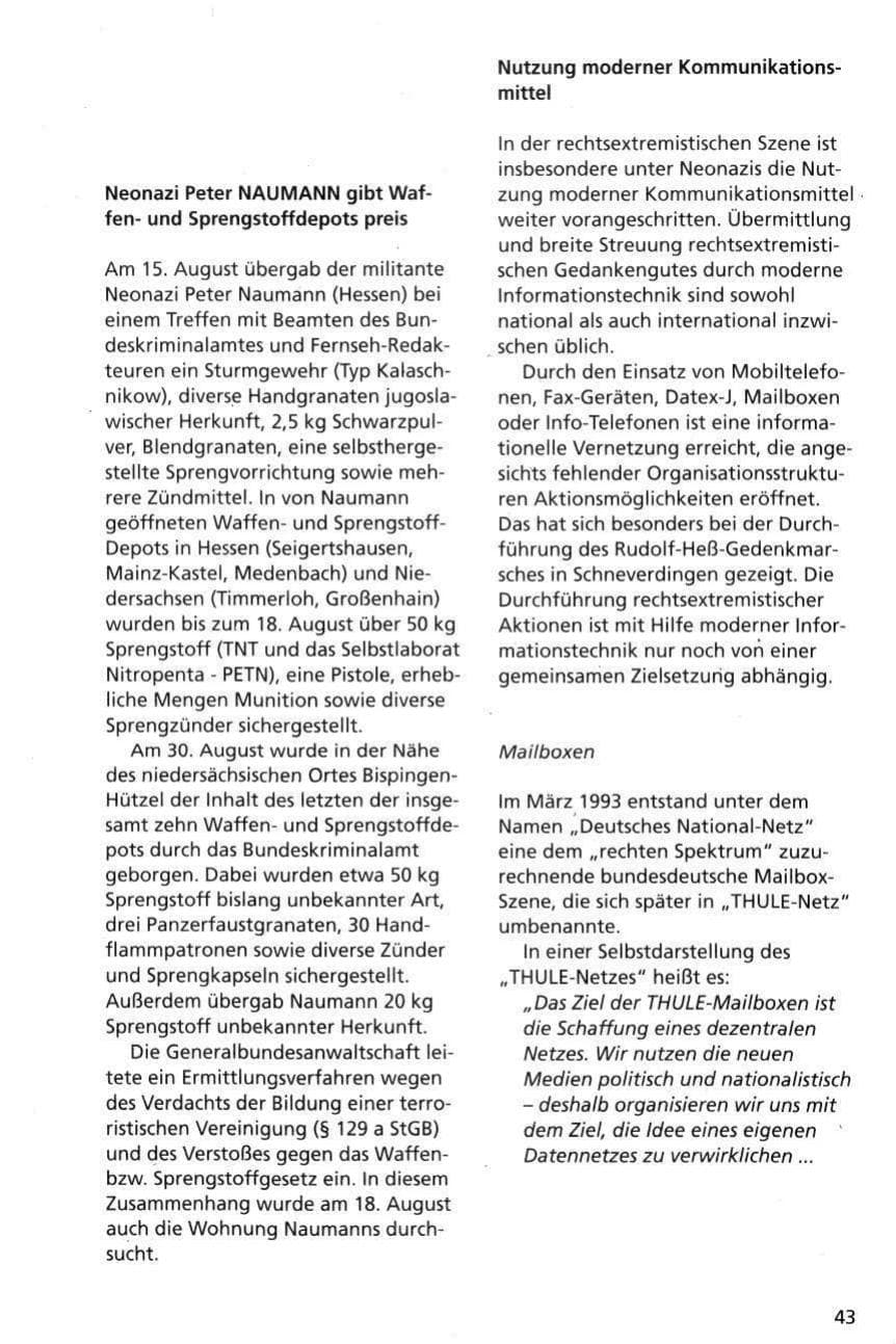 Seite 43 des Verfassungsschutzbericht 1995 Niedersachsen