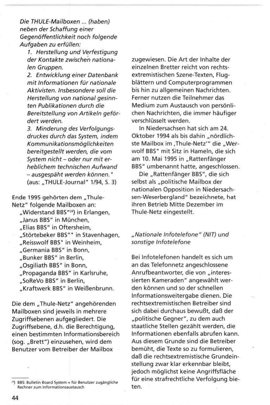 Seite 44 des Verfassungsschutzbericht 1995 Niedersachsen