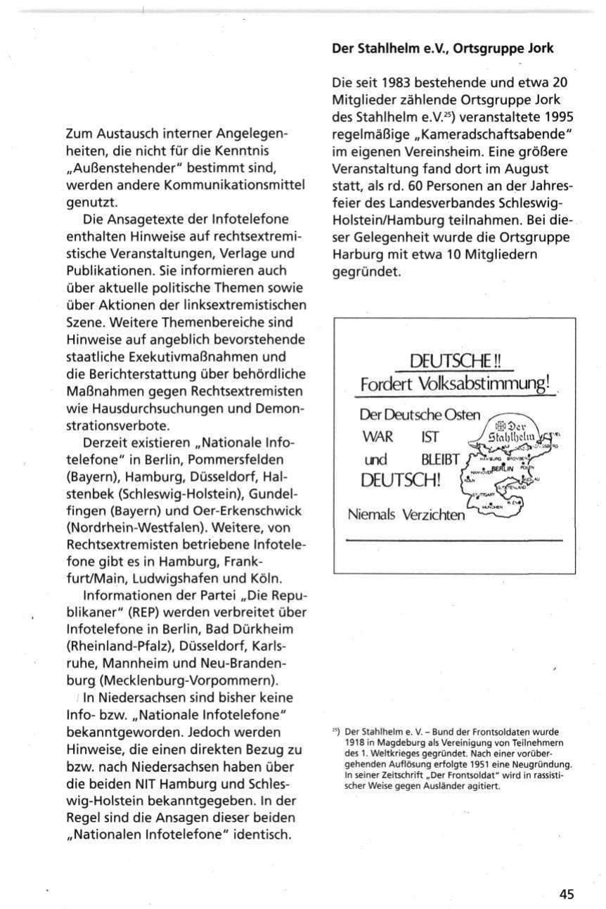 Seite 45 des Verfassungsschutzbericht 1995 Niedersachsen