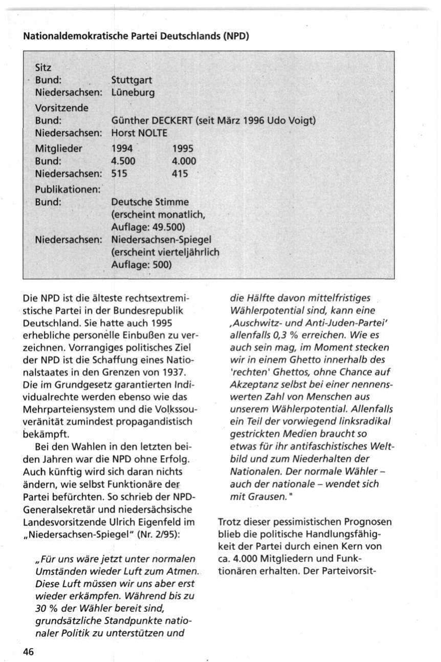 Seite 46 des Verfassungsschutzbericht 1995 Niedersachsen
