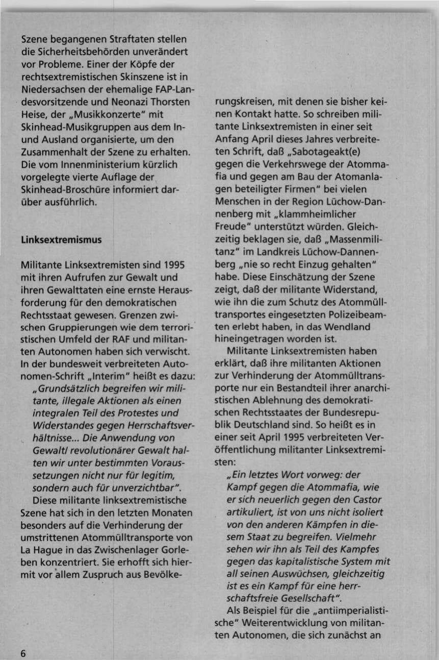 Seite 6 des Verfassungsschutzbericht 1995 Niedersachsen