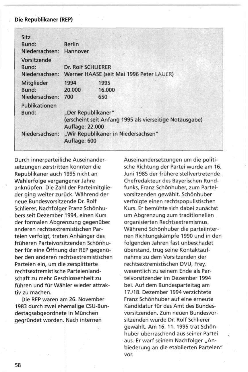 Seite 58 des Verfassungsschutzbericht 1995 Niedersachsen